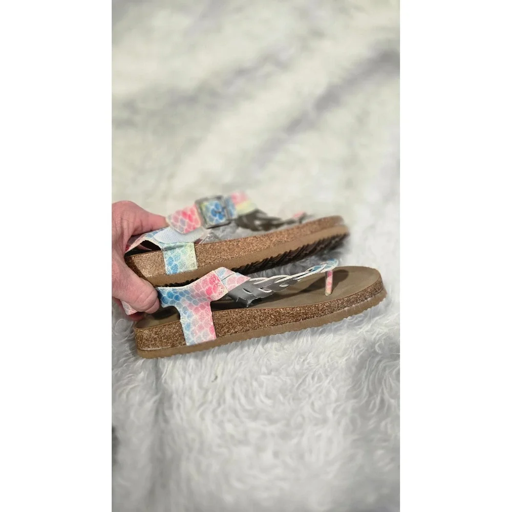Sugar Kids Artic Roll Rainbow Mermaid Scale‎ Braid T-Strap Sandals Size 2M